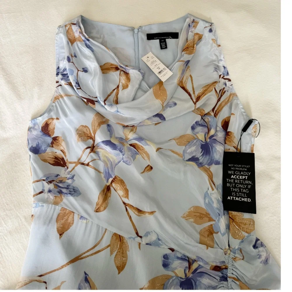 White House Black Market Cowl Neck Ruched Midi Floral Dress Size 10 Light Blue - Picture 13 of 14